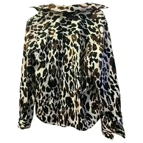 Foxcroft Women's Animal Print Blouse Long Sleeve Collared Button-Front Brown - Picture 5 of 7